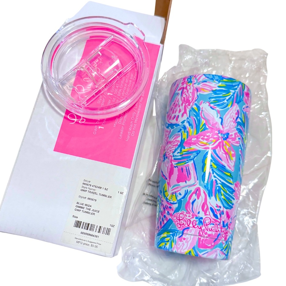 Lilly Pulitzer Travel Tumbler • Blue Ibiza • Gimme The Juice • Insulated Metal